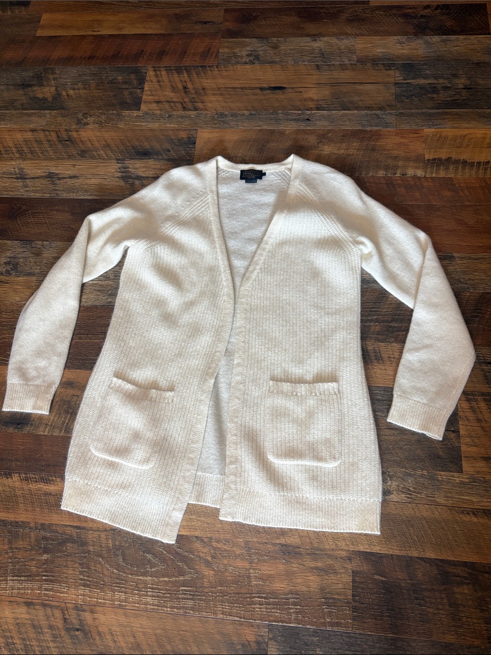 Womens Pendleton Cardigan Sweater Lambswool Angora Open Duster Size S Ivory